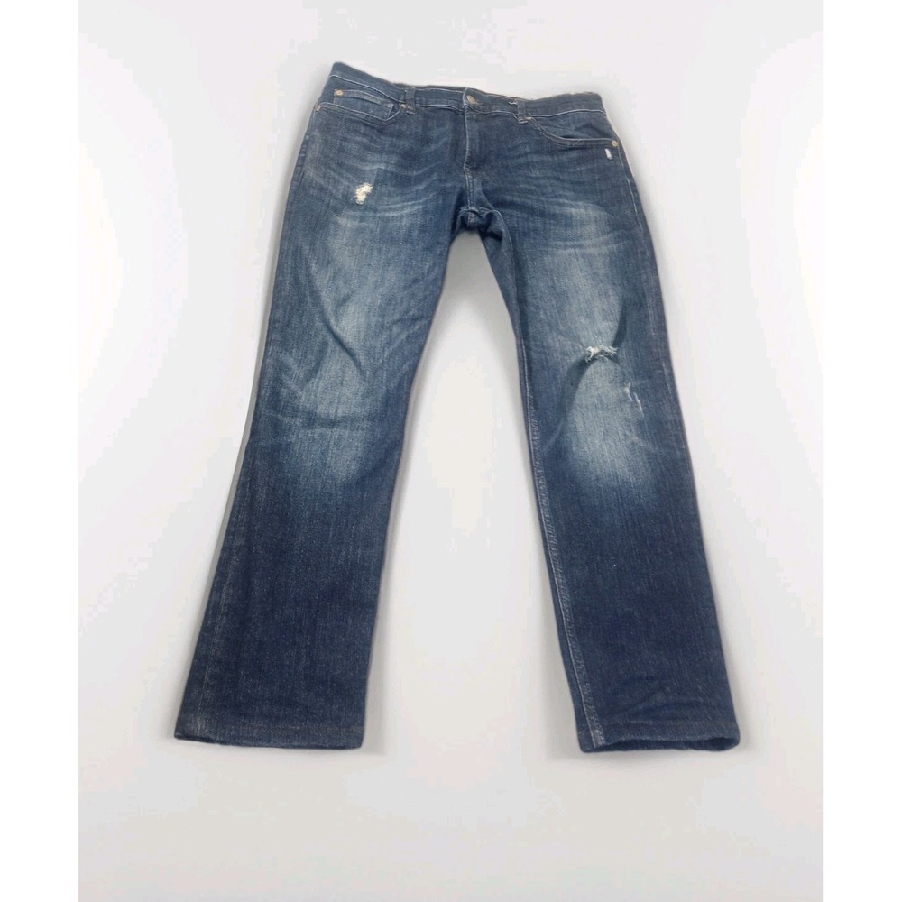 7 For All Mankind Jeans Mens 34 x 28 Blue The Straight Dark Wash  Distressed